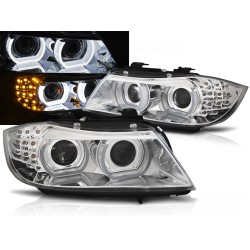 BMW E90 / E91 09-11 - predné chrom svetlá s ANGEL EYES 3D s LED blikačom pre xenon