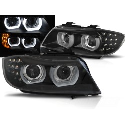BMW E90 / E91 09-11 - predné čierna svetlá s ANGEL EYES 3D s LED blikačom pre xenon