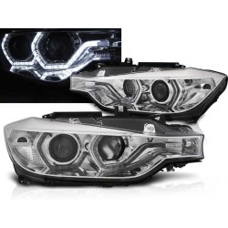 BMW F30 / F31 11-15 - predné chrom svetlá s ANGEL EYES AFS a denným svietením pre xenon
