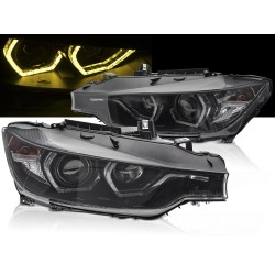 BMW F30/F31 11-15 - Predné čierne svetlá ANGEL EYES so žltým LED DRL