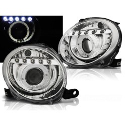 FIAT 500 07-15 - predné chrom svetlá ANGEL EYES s LED svietením