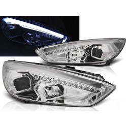 FORD FOCUS MK3 15-18 - predné chrom svetlá TUBE LIGHTS s LED denným svietením a LED smerovky
