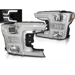 FORD F150 MK13 17-20 - predné chrom svetlá TUBE LIGHT s dynamickým LED smerovky