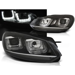 VW GOLF 6 08-12 - predné čierna svetlá s LED denným svietením U-TYPE a chróm linkou