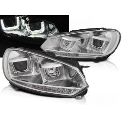 VW GOLF 6 08-12 - predné chrom svetlá s LED denným svietením U-TYPE a dynamickým blinkerom