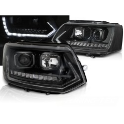 VW T5 10-15 - predné čierna svetlá s LED denným svietením a dynamickým blinkerom T6 look