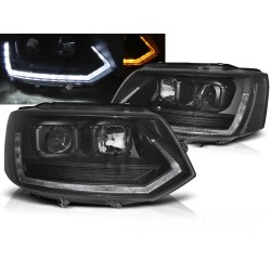 VW T5 10-15 - predné čierna svetlá s LED denným svietením a dynamickým blinkerom T6 look