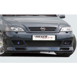 Rieger kompletný predný nárazník pro Opel Astra G 3-dver., 5-dver., cabrio, caravan, fastback, hatchback, kupé, notchback, plast ABS bez povrchovej úpravy, s rebrovaním, pro vozy s ostrekovačmi svetlometov