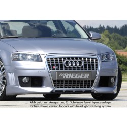 Rieger kompletný predný nárazník R-Frame pro Audi A3 8P 3-dver. pred faceliftom, plast ABS bez povrchovej úpravy, s držáky a kryty originálních mlhových světel, s rebrovaním