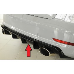 Rieger vložka zadného nárazníka pre Audi A3 8V 3-dver. (convertible 8V7), 5-dver. (sedan 8VS) pred faceliftom, plast ABS lakovaný do čiernej lesklej farby, pre športové koncovky na oboch stranách 152x95 mm