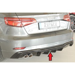 Rieger vložka zadného nárazníka pre Audi A3 8V 3-dver. (hatchback 8V1), 5-dver. (sportback 8VA) po faceliftu, plast ABS lakovaný do čiernej lesklej farby, pre dvojitú koncovku vlevo