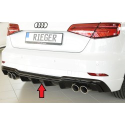 Rieger vložka zadného nárazníka pre Audi A3 8V 3-dver. (hatchback 8V1), 5-dver. (sportback 8VA) po faceliftu, plast ABS lakovaný do čiernej lesklej farby, pre dvojité koncovky na oboch stranách 4x90 mm