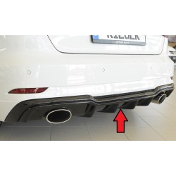 Rieger vložka zadného nárazníka pre Audi A3 8V 3-dver. (hatchback 8V1), 5-dver. (sportback 8VA) po faceliftu, plast ABS lakovaný do čiernej lesklej farby, pre športové koncovky na oboch stranách 152x95 mm